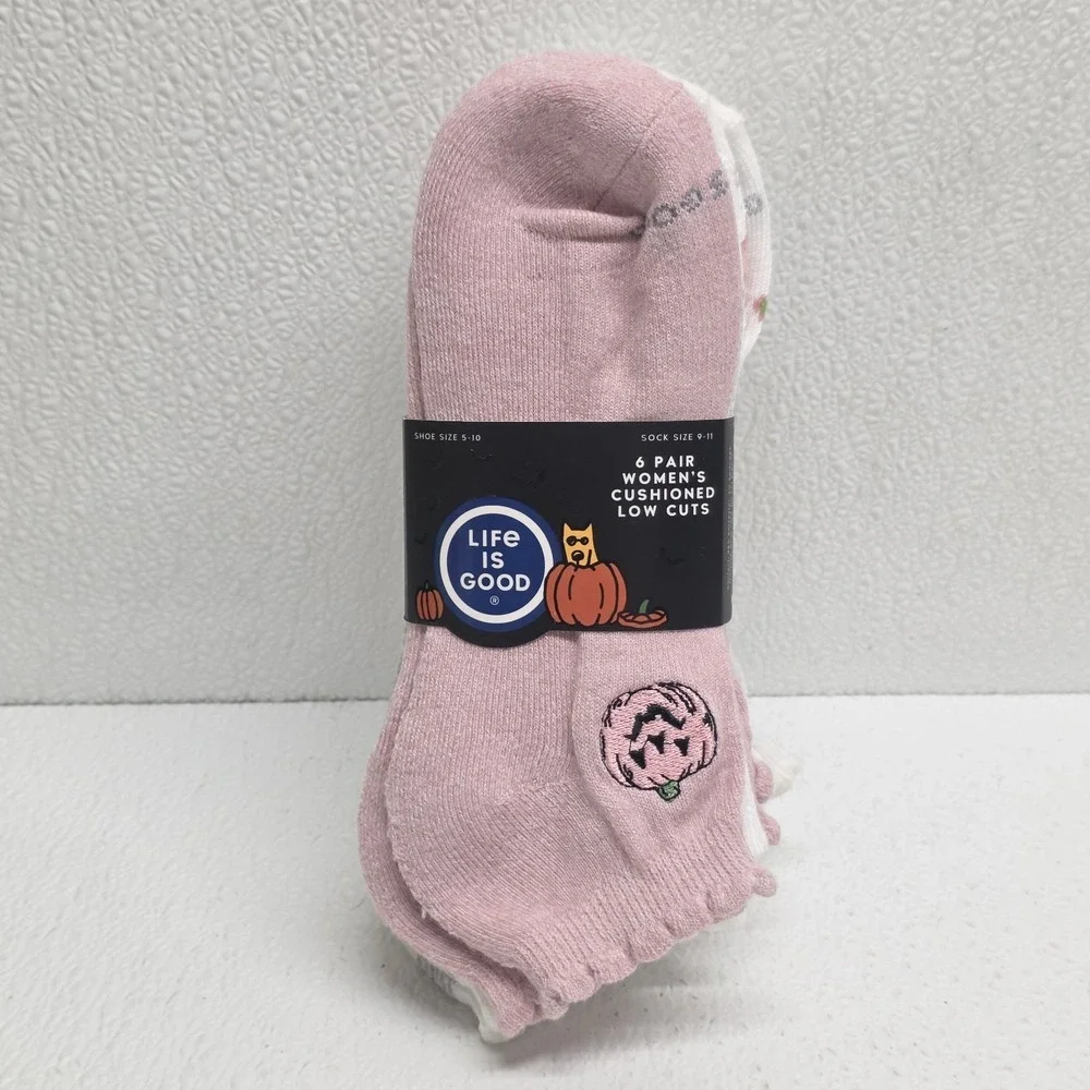 Life is Good Women's Cushioned Low Cut Socks 5 Pairs Size 5-10 Pink Halloween
